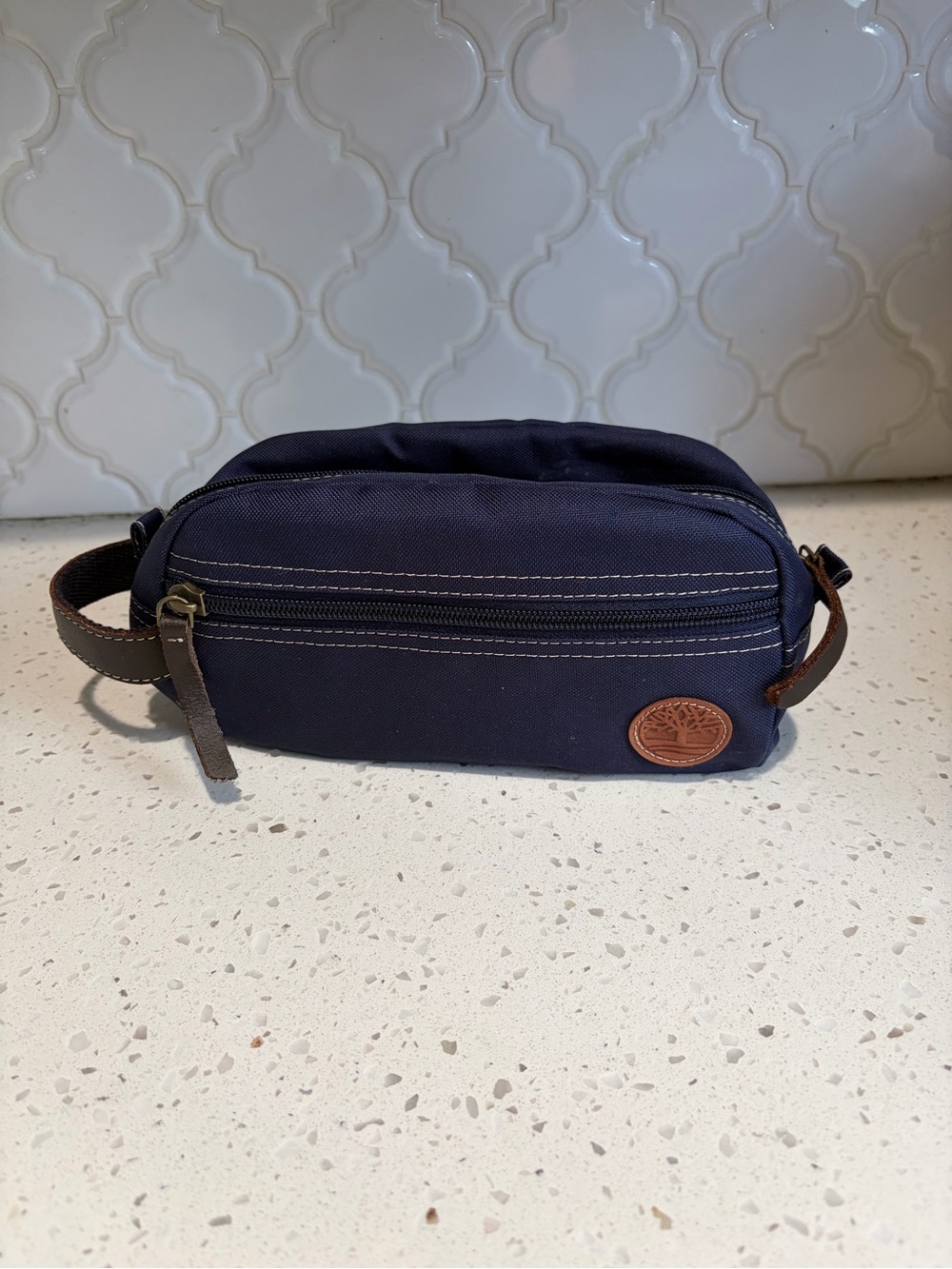 Timberland Dark Blue Canvas Toiletry Kit with Leather Trim